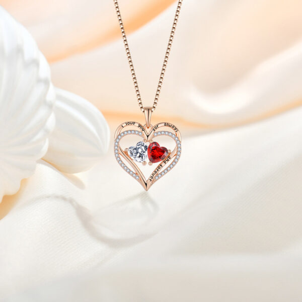 S925 Silver Double Love Necklace With Rhinestones Fashion Personality Heart-shaped Necklace Valentine's Day Gift - Image 3