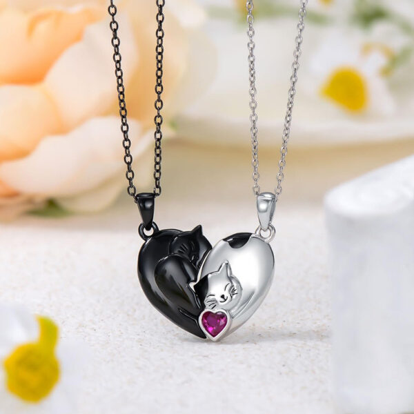 Couple Stitching Love Black And White  Hug Cute Pet Cat Couple Pendant Necklace For Women Girls Fashion Exquisite Gift - Image 3