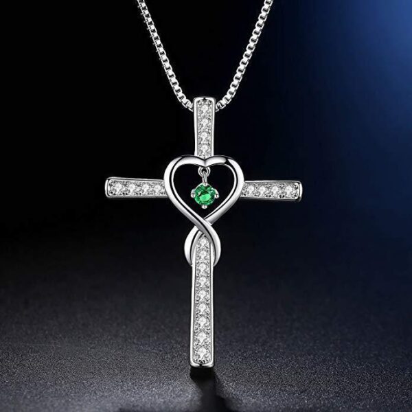 Infinity Love God We Trust Christian Cross Birthstone Crystal Pendant Necklace Colour Gems Zircon Heart Necklace Women Jewelry - Image 5