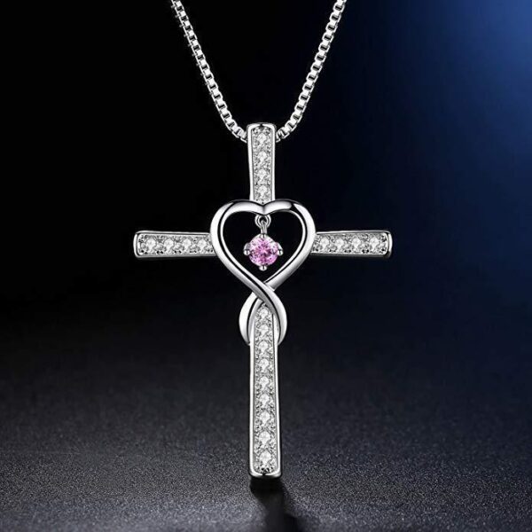 Infinity Love God We Trust Christian Cross Birthstone Crystal Pendant Necklace Colour Gems Zircon Heart Necklace Women Jewelry - Image 8