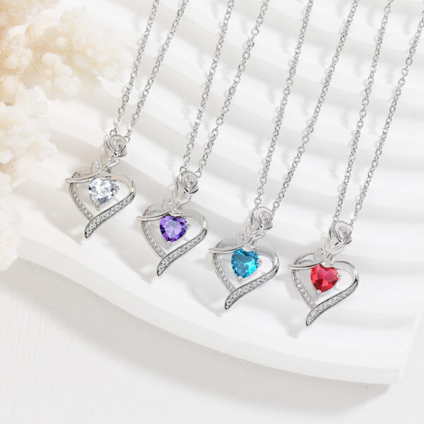 Rose Heart-shaped Necklace With Rhinestones Fashion Everlasting Flower Love Necklace For Women Valentine's Day Gift - Image 2