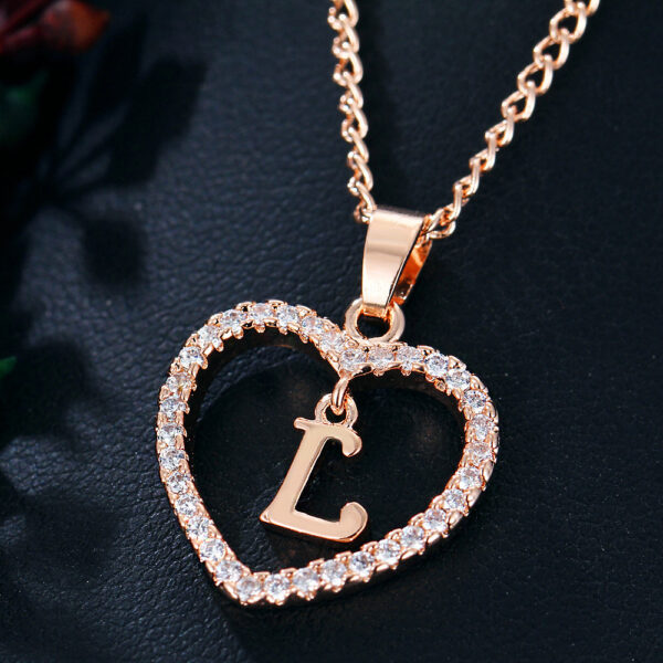 26 Letters Heart-shaped Zircon Pendant Necklace Stainless Steel Gold Color Chains Jewelry Birthday Gift For Women - Image 2