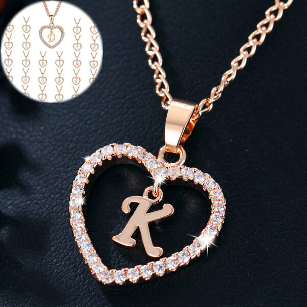 26 Letters Heart-shaped Zircon Pendant Necklace Stainless Steel Gold Color Chains Jewelry Birthday Gift For Women - Image 8