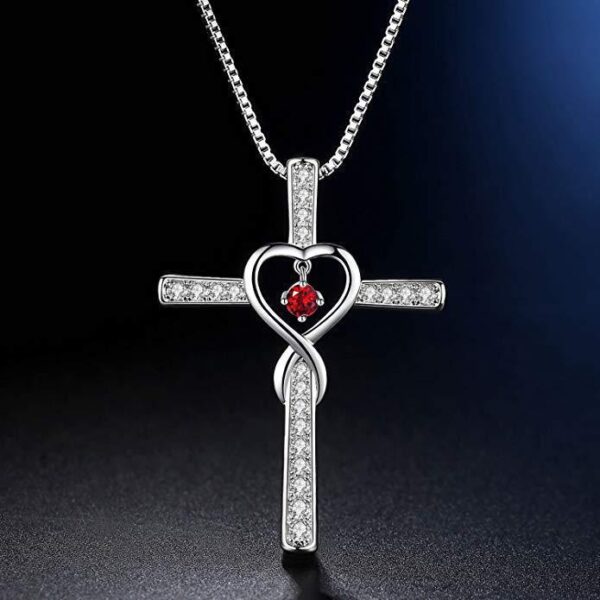 Infinity Love God We Trust Christian Cross Birthstone Crystal Pendant Necklace Colour Gems Zircon Heart Necklace Women Jewelry - Image 9