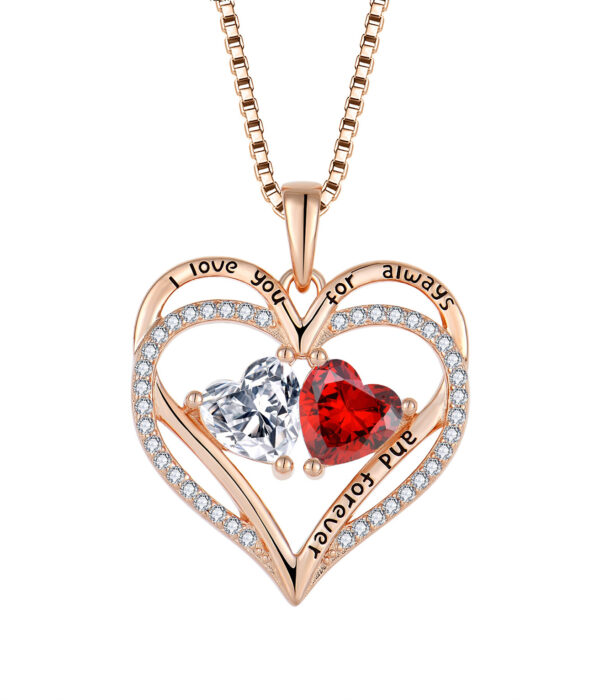 S925 Silver Double Love Necklace With Rhinestones Fashion Personality Heart-shaped Necklace Valentine's Day Gift - Image 2